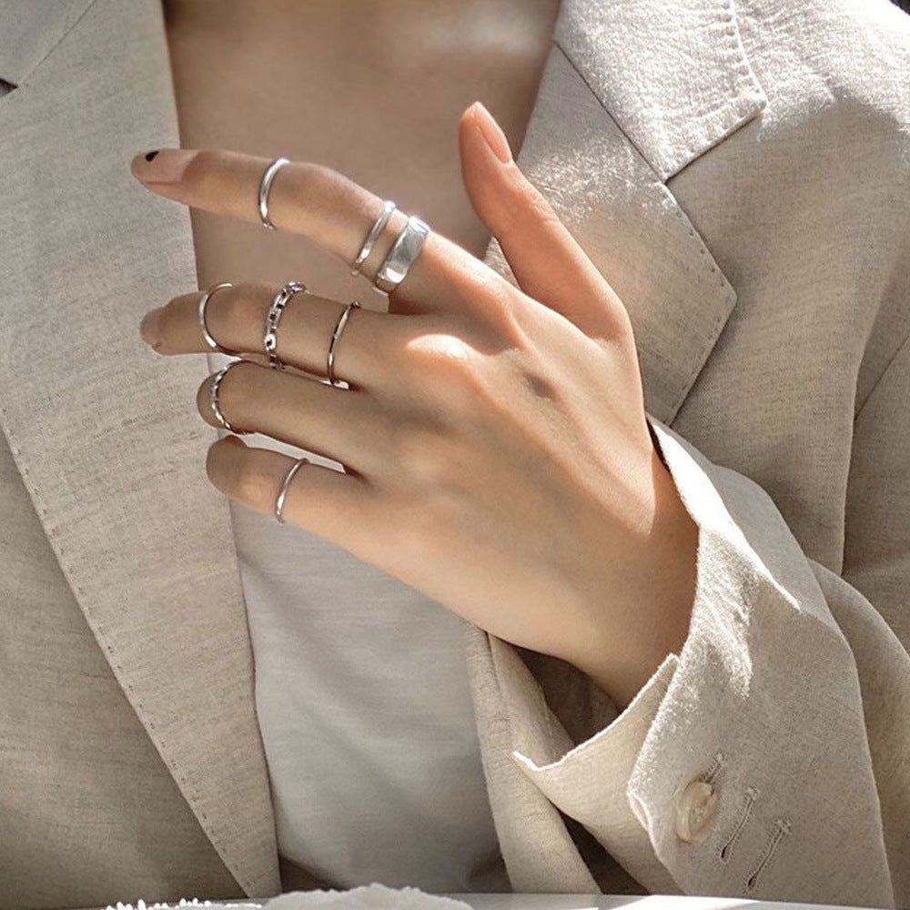 Wholesale Simple Women' s Joint Ring Hollow Love Wave Diamond Geometric Ring