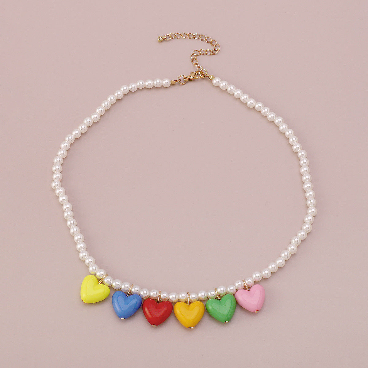 Wholesale  Rainbow Love Pendant Pearl Beaded Necklace