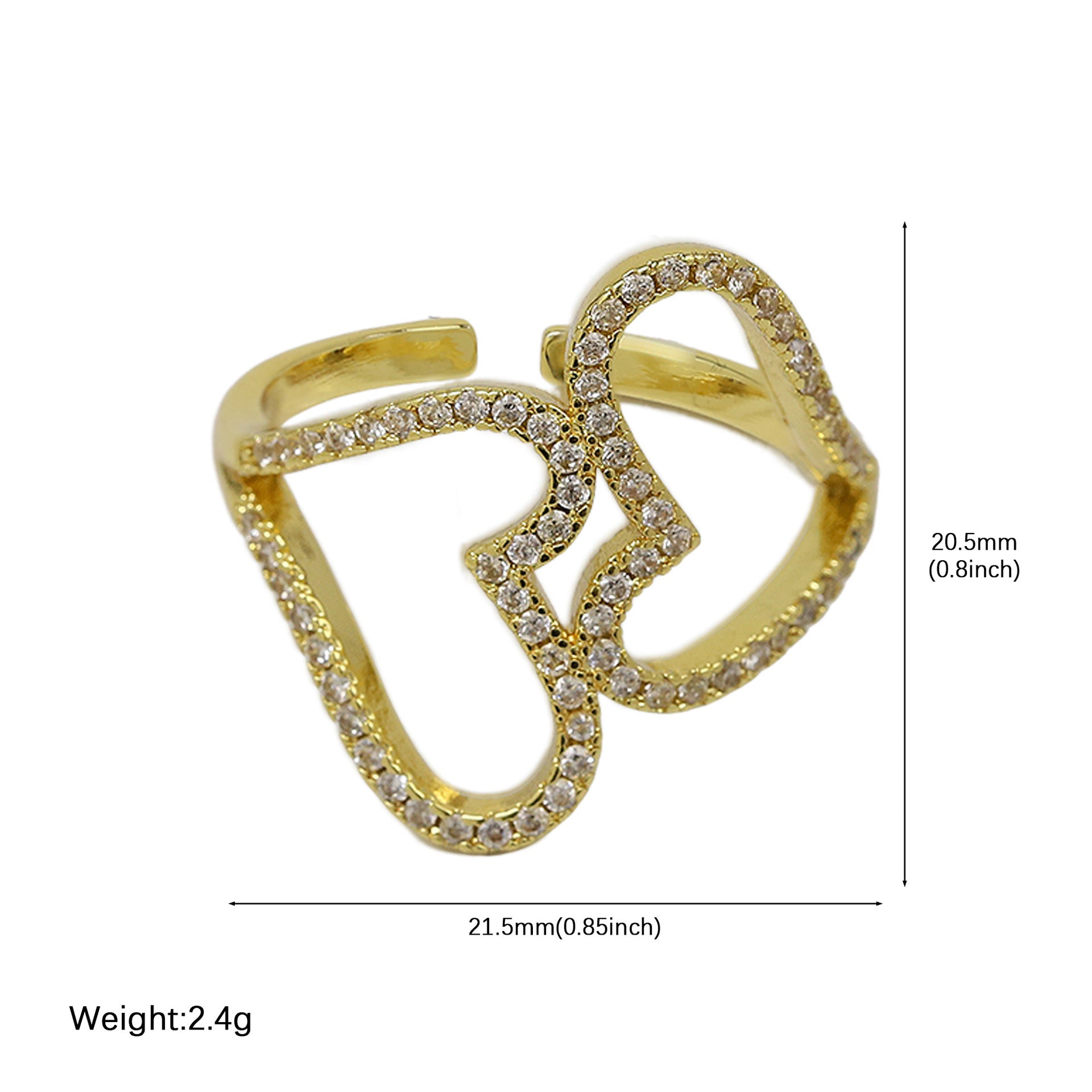 Wholesale Light luxury brass two-tone gold and silver heart-shaped open ring