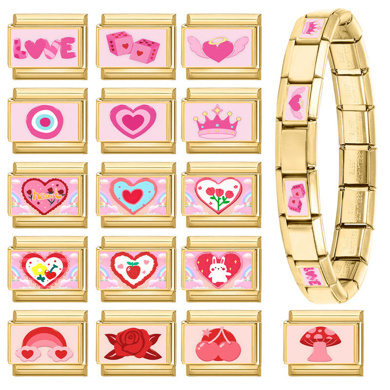 Wholesale Italian Charm Bracelet 9mm DIY Splicing Rose Pink Series Stainless Steel Composable Bracelet