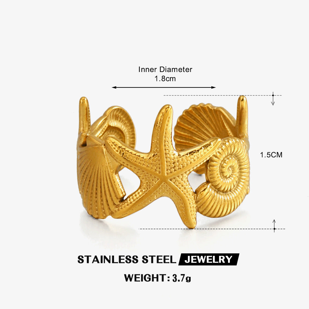 Wholesale Starfish Stainless Steel Open Ring Ocean Vacation Style Jewelry Accessory
