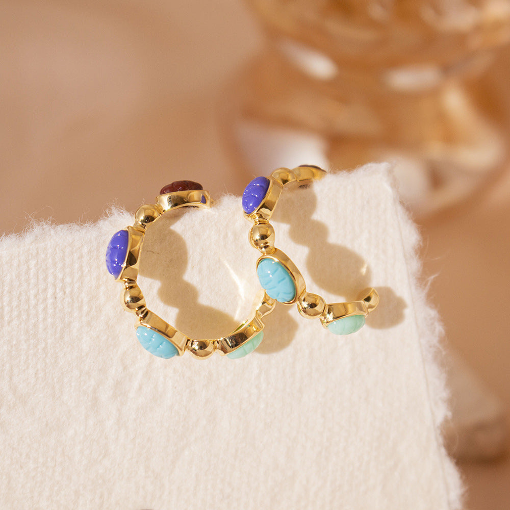 Wholesale Real Gold Electroplated Color Oval Earrings