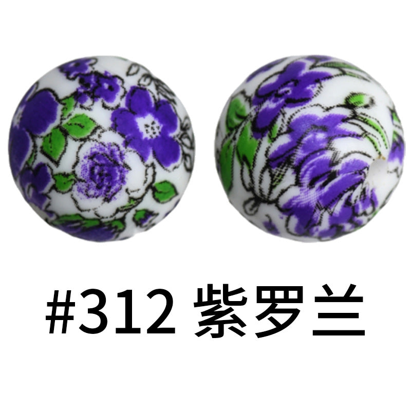 Wholesale 50pcs Western Style Leopard Skull Color Aztec Printed Silicone Balls Beads ACC-BDS-HeSheng005