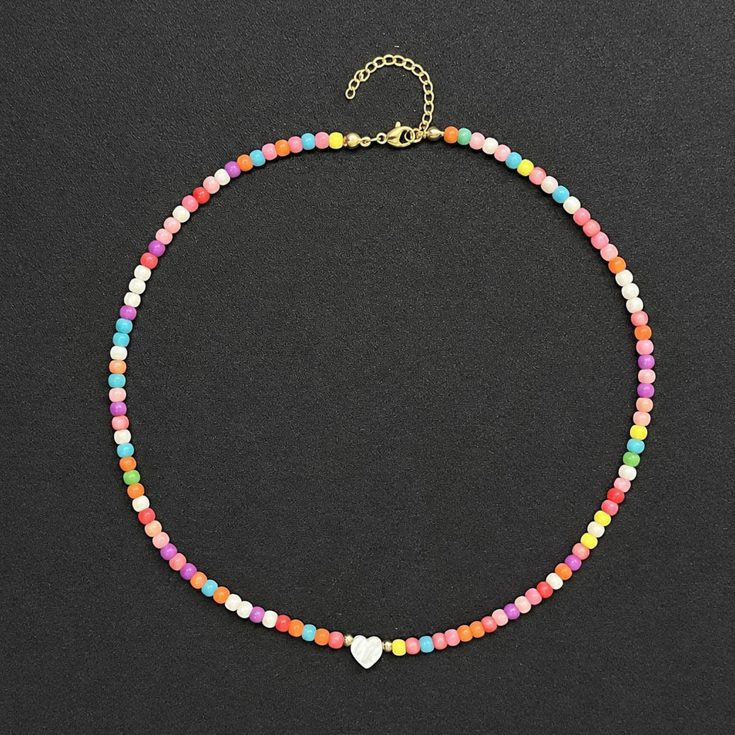 Wholesale Stylish Gold Heart Crystal Beaded Necklace Bohemian Women Fashion Jewelry