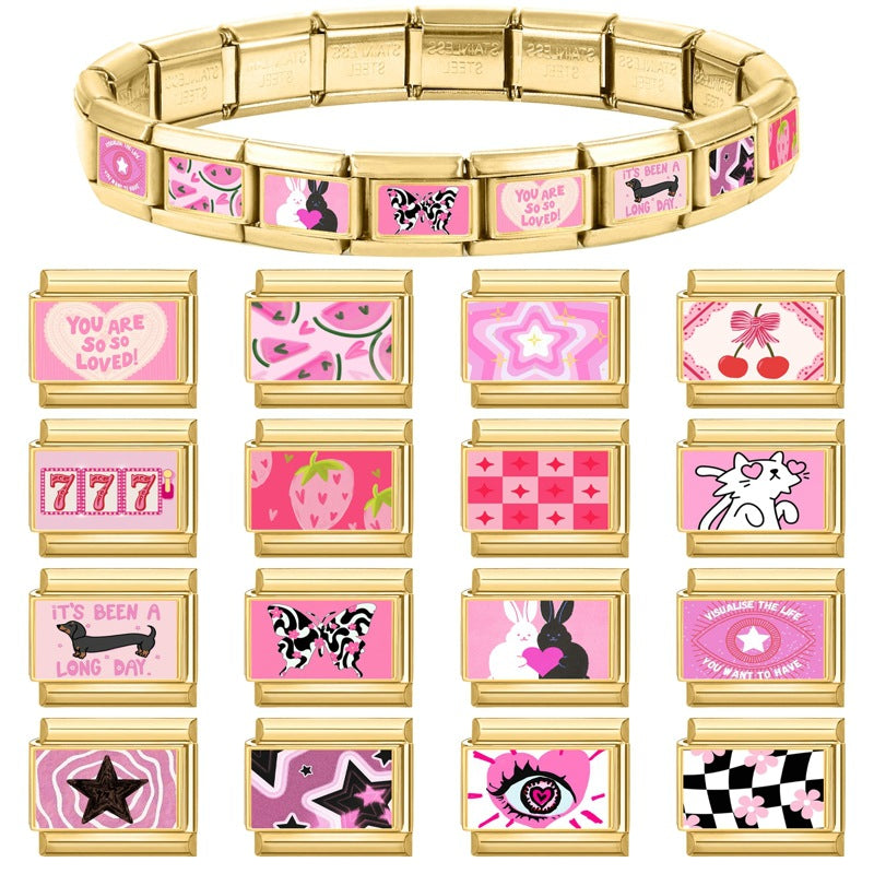 Wholesale 9mm Italian Charm Starter Bracelets DIY square Single Section Creative Stainless Steel Composable Bracelet