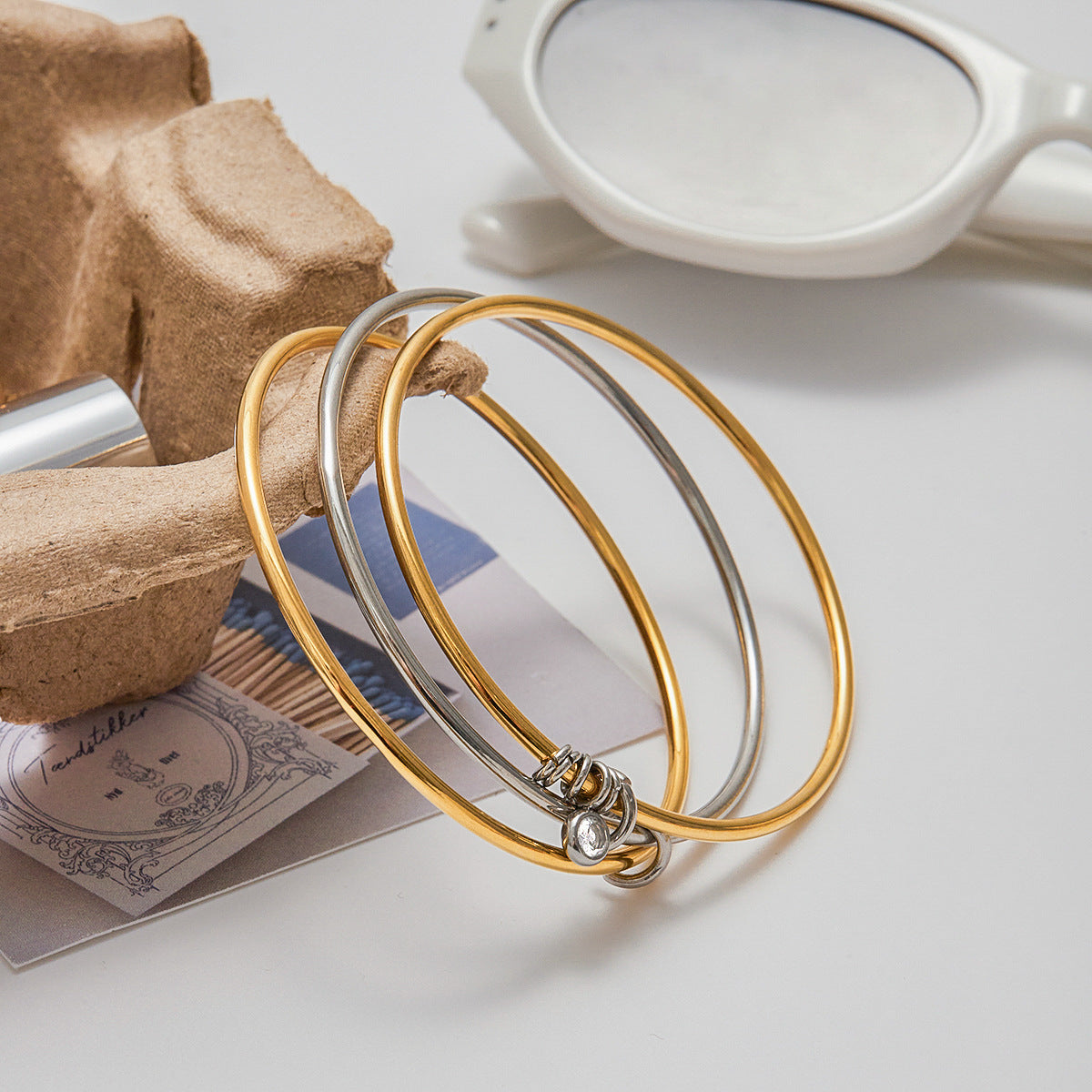 Wholesale 18K gold  stainless steel zircon gold and silver color matching large bracelet