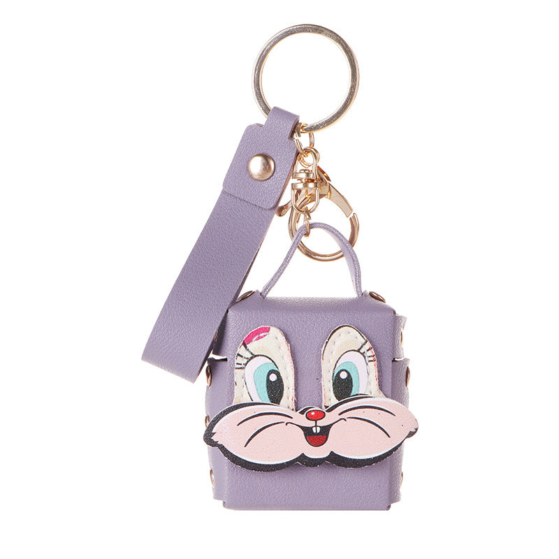 Wholesale Korean Style Leather Rabbit Keychain Pouch Bag For Bluetooth Earbuds Car Key Accessory Chic Gift