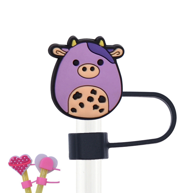 Wholesale Random 100pcs Cartoon Cute Pig Straw Cover 10MM Straw Tube Cap