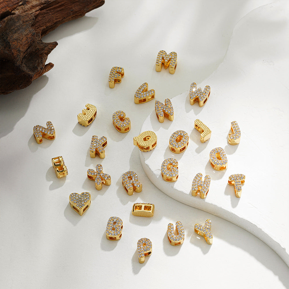 Wholesale  18k gold zircon balloon bubble 26 English letter pendant necklace