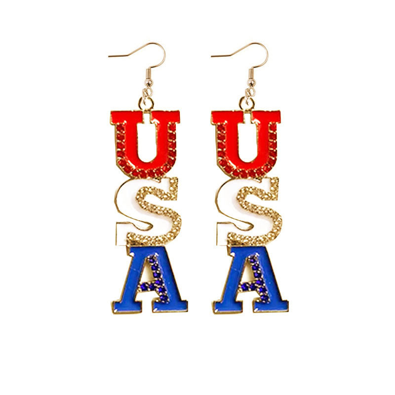 Wholesale Independence Day earrings American flag alloy diamond earrings