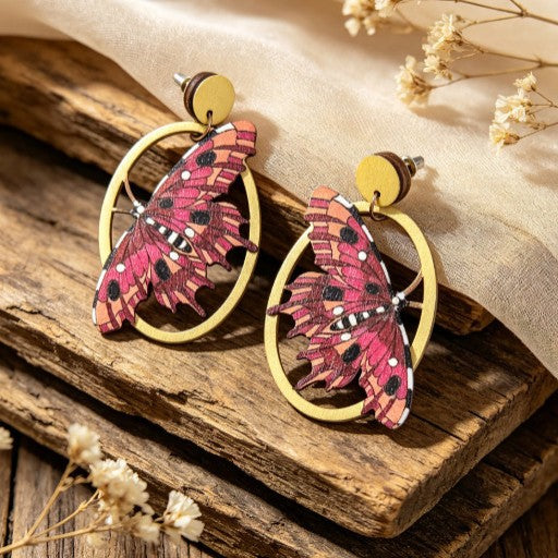 Wholesale Wooden Retro Hollow Butterfly Earrings Colorful Printed French Style Ear Jewelry Fashion Accessory For Party Wear And Resale