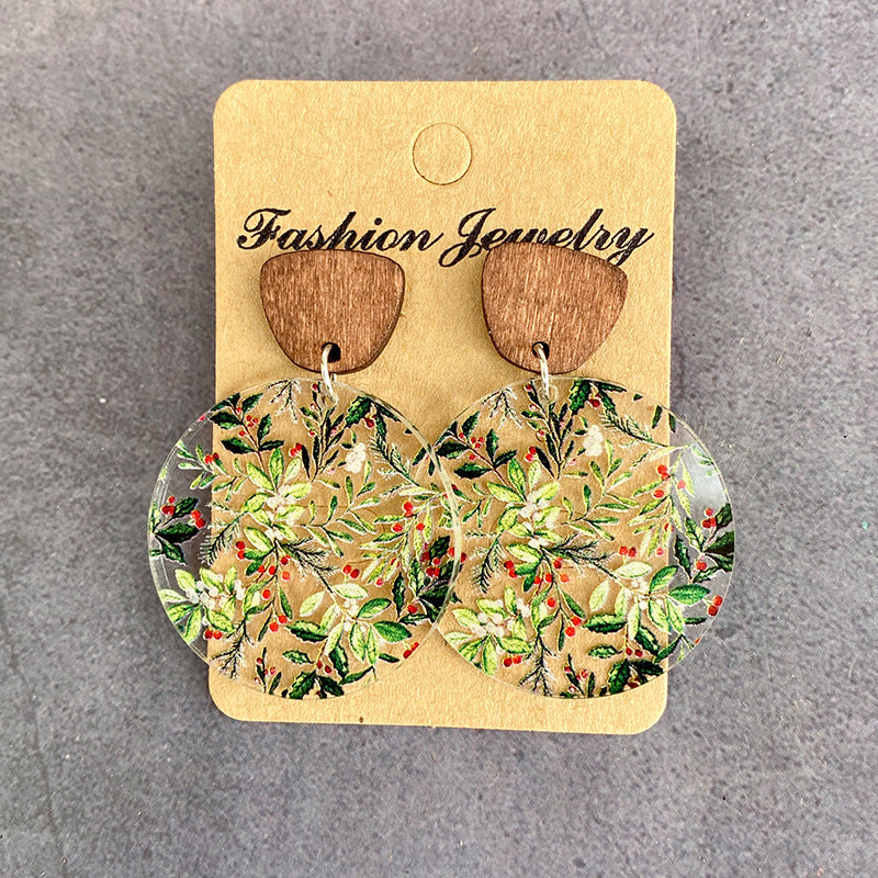 Wholesale Christmas earrings acrylic printing colorful lights snowflake holiday earrings