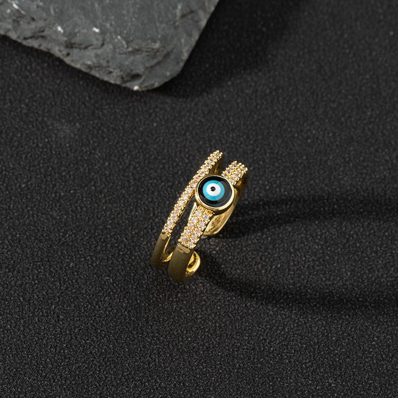 Wholesale Evil Eye Vintage Open Ring Copper Zircon Enamel Ring Fashion Jewelry Accessory For Everyday Wear