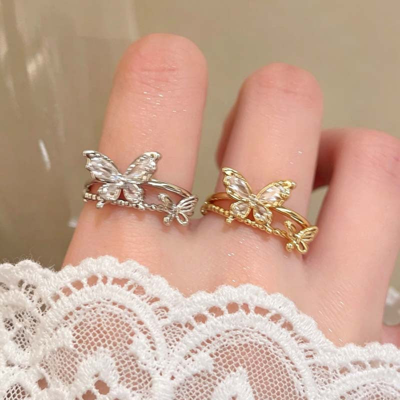 Wholesale Sweet and Delicate Butterfly Ring for Women,  Unique Design,  Versatile Stackable Index Finger Ring,  High-End Light Luxury Open-Ended Ring