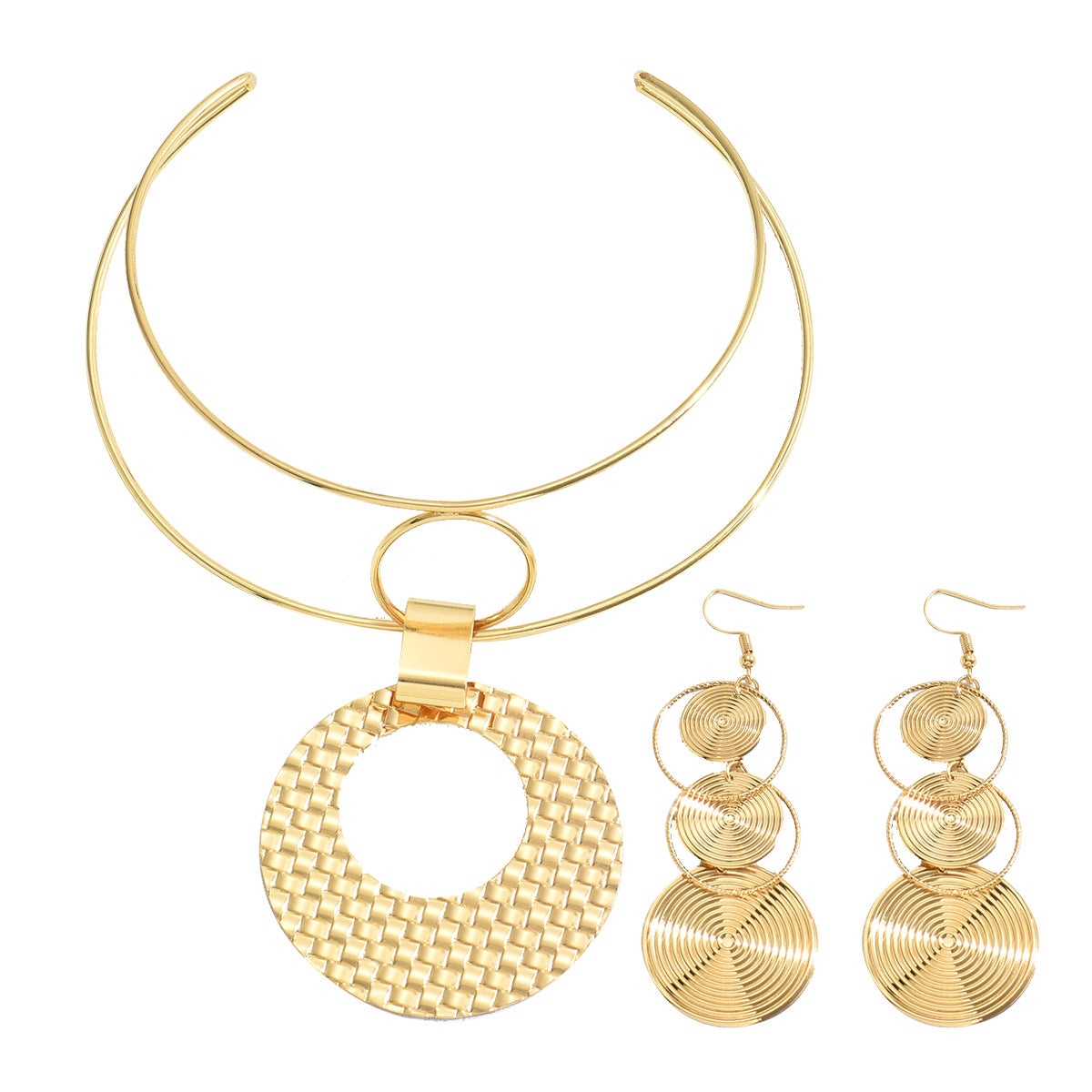 Wholesale  Geometric  Luxury Necklace Earrings Set Versatile Circle Oval Ellipse Fashion Jewelry