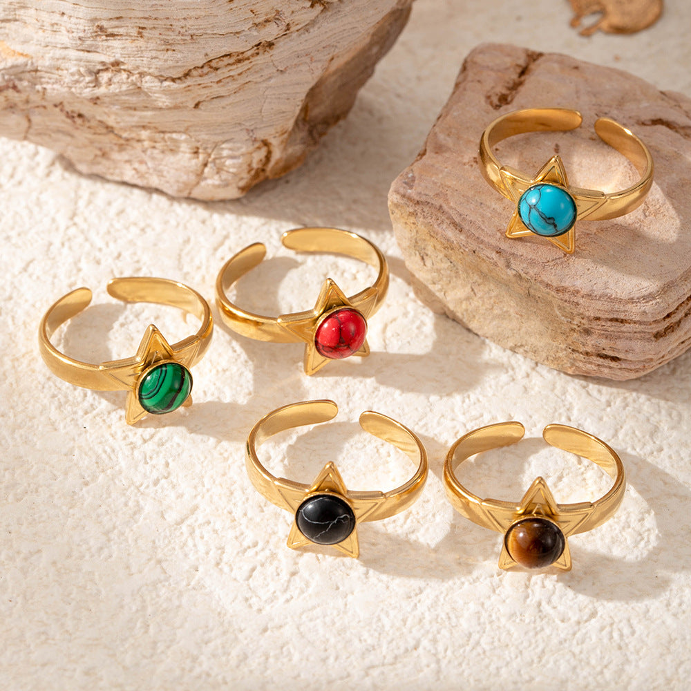 Wholesale Titanium steel   light luxury five-pointed star inlaid  opening adjustable ring