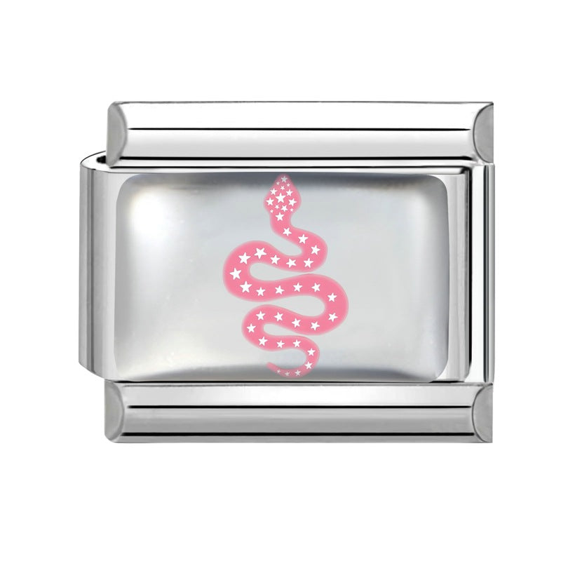 Wholesale Italian Charm Bracelet 9mm DIY Colorful Element Pink Pattern  Creative Stainless Steel Composable Bracelet