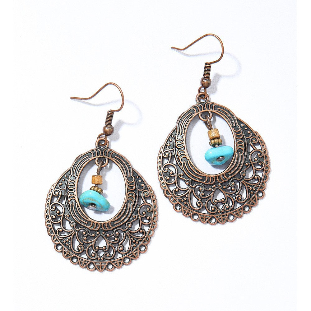 Wholesale Retro Ethnic Earrings Set Alloy Geometric Turquoise Tassel Trendy Party Accessory Gift