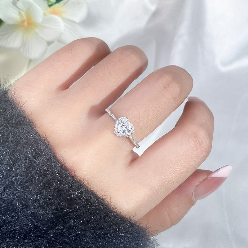 Wholesale S925 Sterling Silver Heart Shaped Moissanite Ring