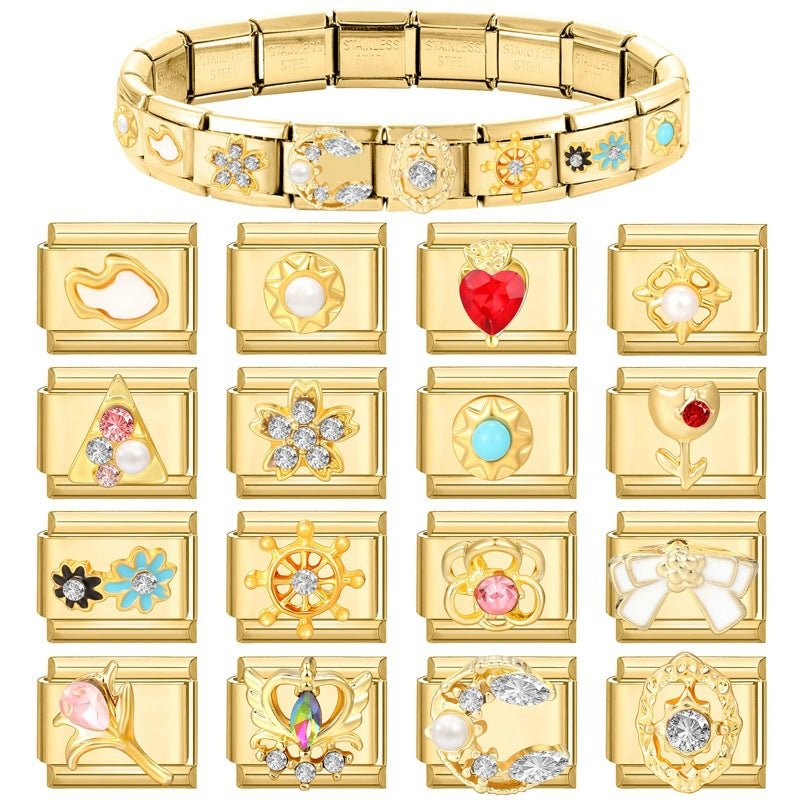 Wholesale  9mm Italian Charm Starter Bracelets DIY square Single Section Creative Stainless Steel Composable Bracelet