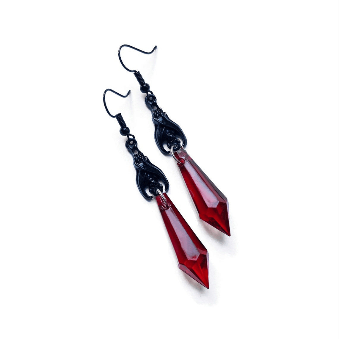 Wholesale Gothic Bat Red Gemstone Women S Earrings Stylish Alloy Party Jewelry Boutique Resale Gift