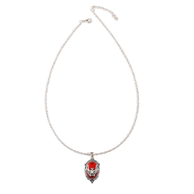 Wholesale Amazon Cross-Border Best-Selling  Gothic Style Necklace,  Vintage Carved Red Crystal Bat Personalized Pendant