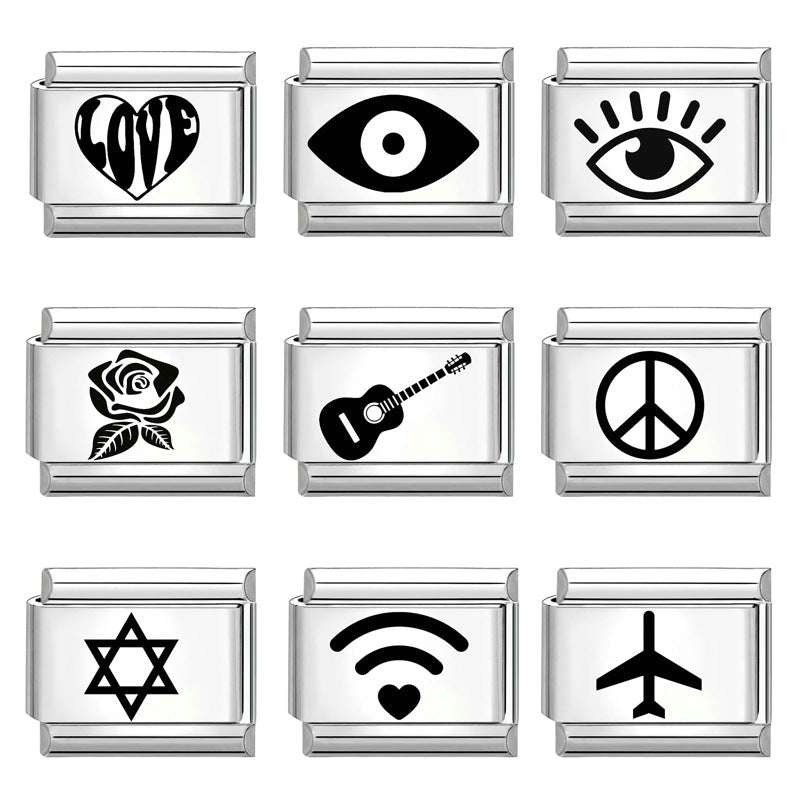 Wholesale Italian Charm Bracelet 9mm DIY Splicing Removable Black and White Lettering Stainless Steel Composable Bracelet