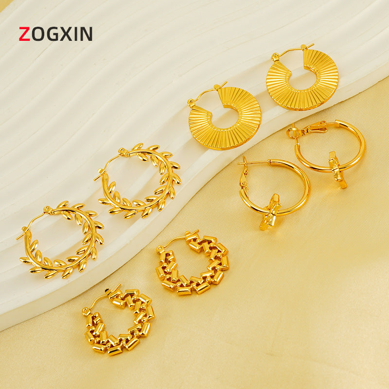 Wholesale titanium steel retro style five-pointed star earrings