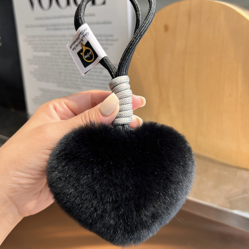 Wholesale Cute Real Rex Rabbit Hair Love Hand Rope wristlet keychain