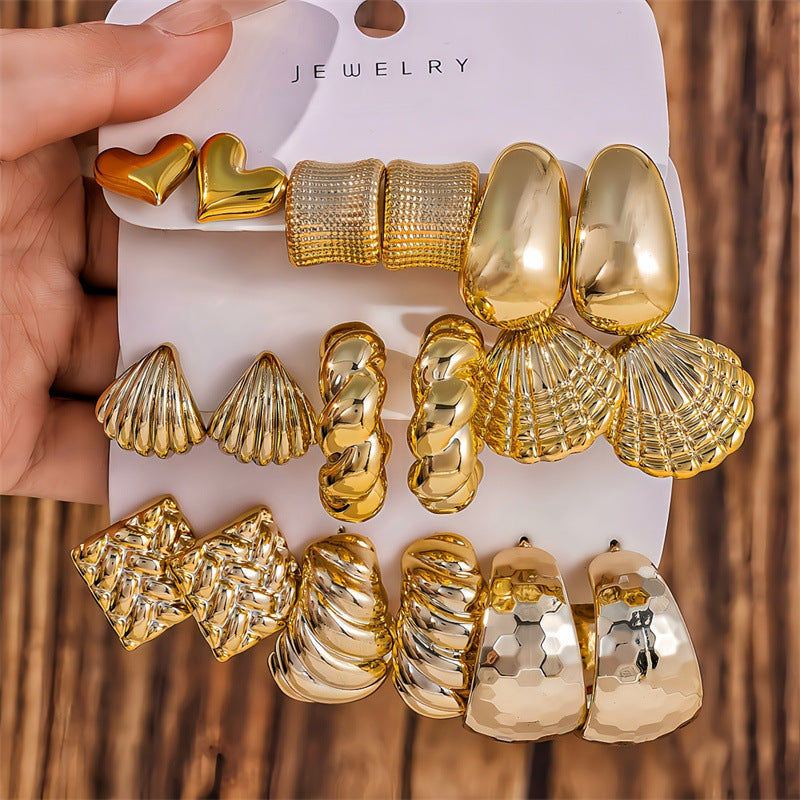 Wholesale  geometric simple light luxury metal style C-shaped water drop bean earrings