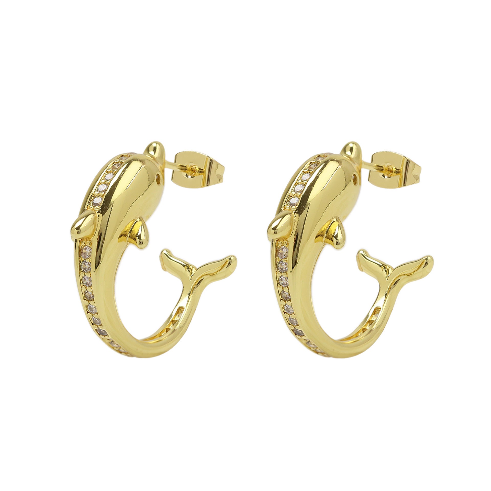 Wholesale Brass Ocean Element Dolphin C-Shaped Earrings