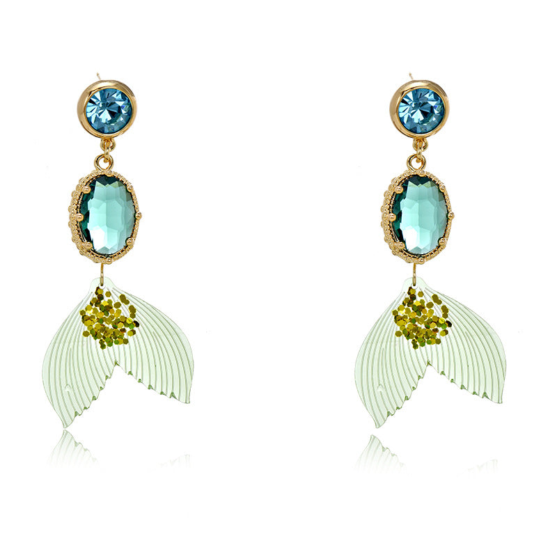 Wholesale Zircon Fish Tail Long Crystal Silver Needle Earrings ACC-ES-Jiuj001