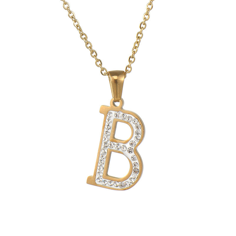 Wholesale  stainless steel diamond letter necklace