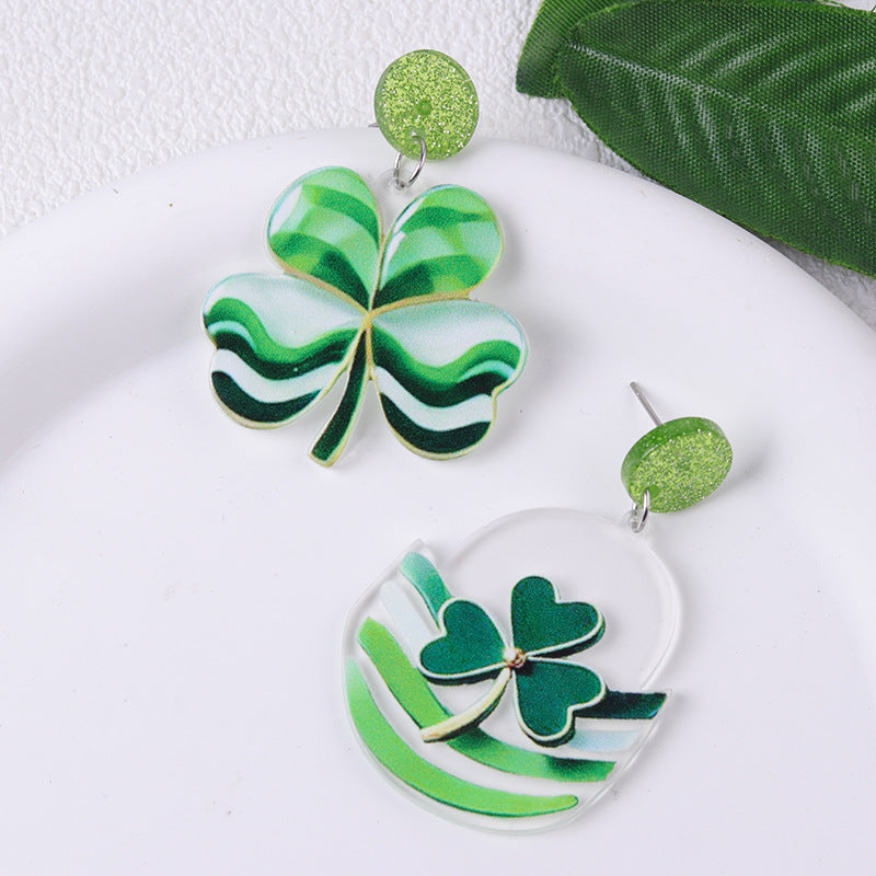 Wholesale Acrylic creative St.  Patrick' s Day beer earrings