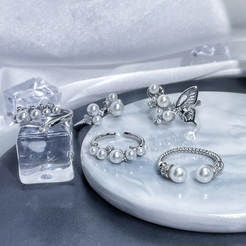 Wholesale Pearl  light luxury butterfly open ring