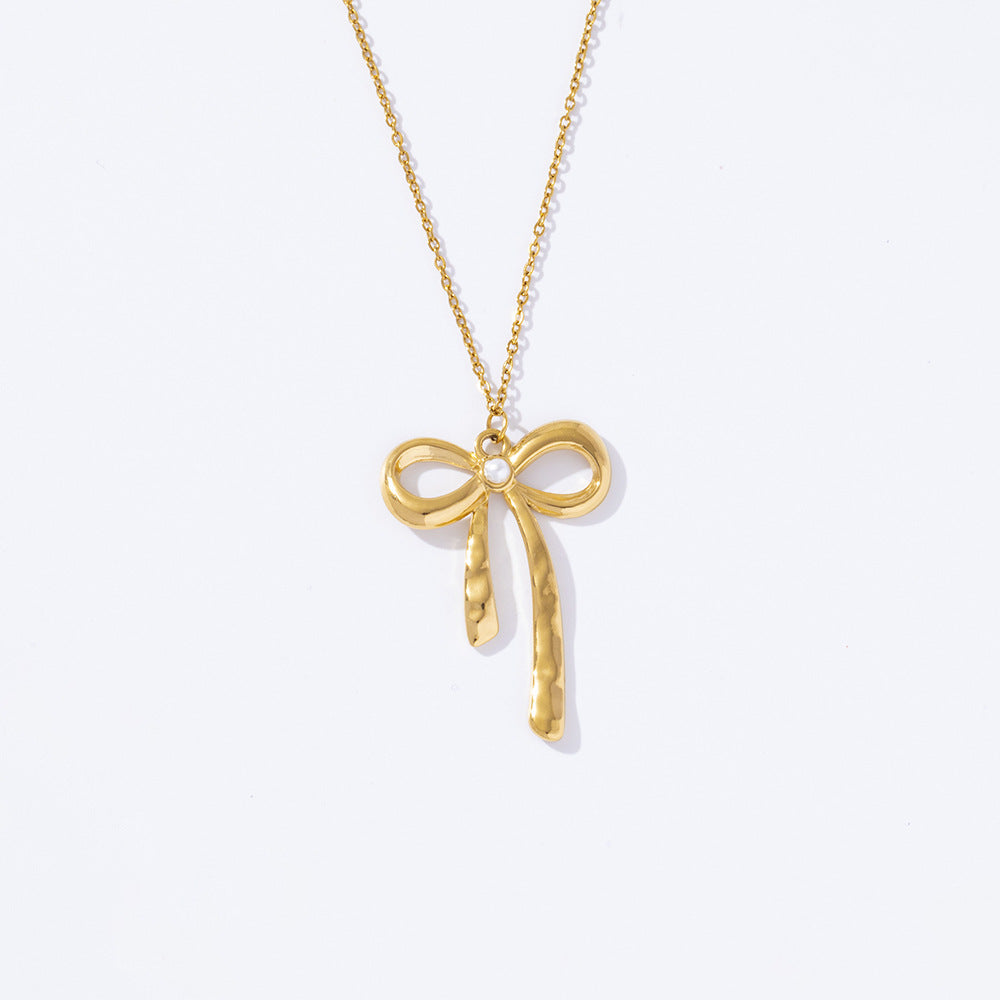 Wholesale Stainless Steel Electroplated 18K Gold Bow Necklaces ACC-NE-YuHui005