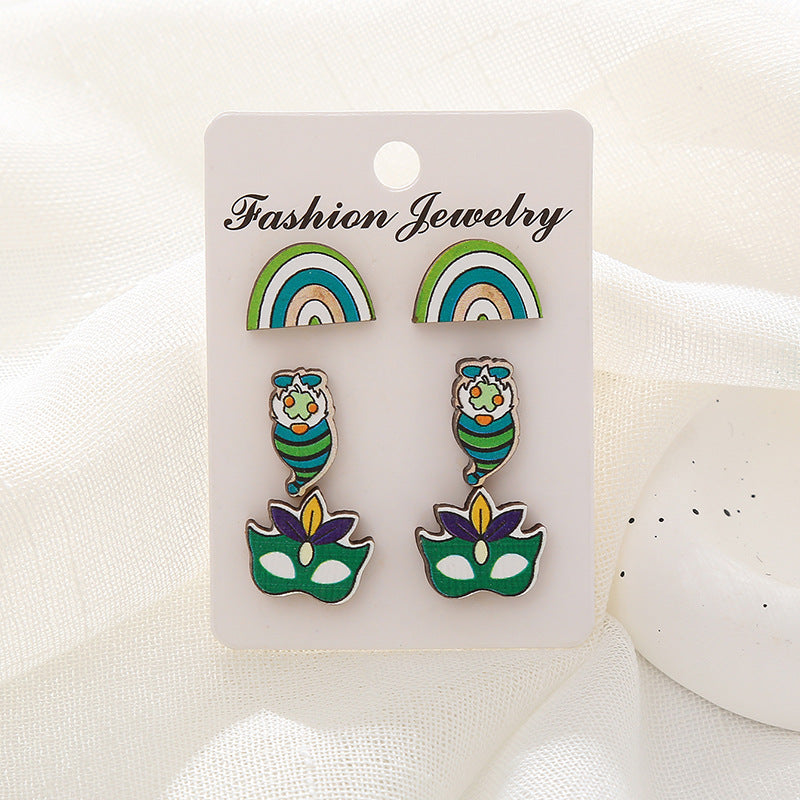 Wholesale Easter Egg Cartoon Egg Mushroom Love Wooden Earrings Set ACC-ES-XA001