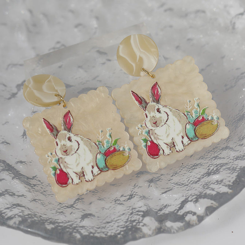 Wholesale Colorful Printed Bunny Easter Earrings