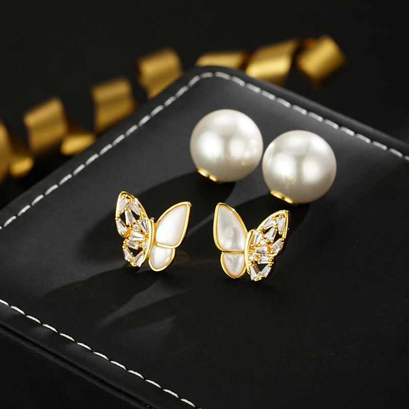 Wholesale Butterfly Beads Zircon Dual-purpose Earrings