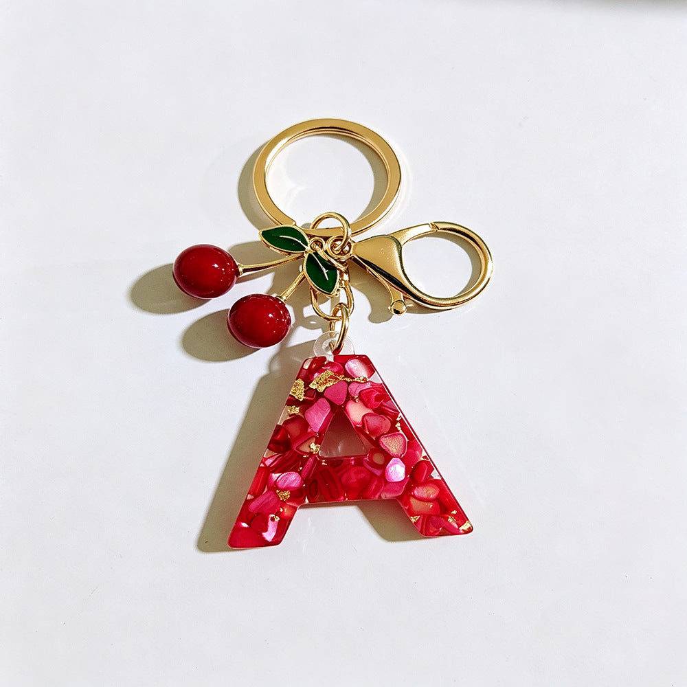 Wholesale Stylish Letter Keychain With Cute Cherry Pendant Plastic Bag Charm And Car Key Accessory Gift