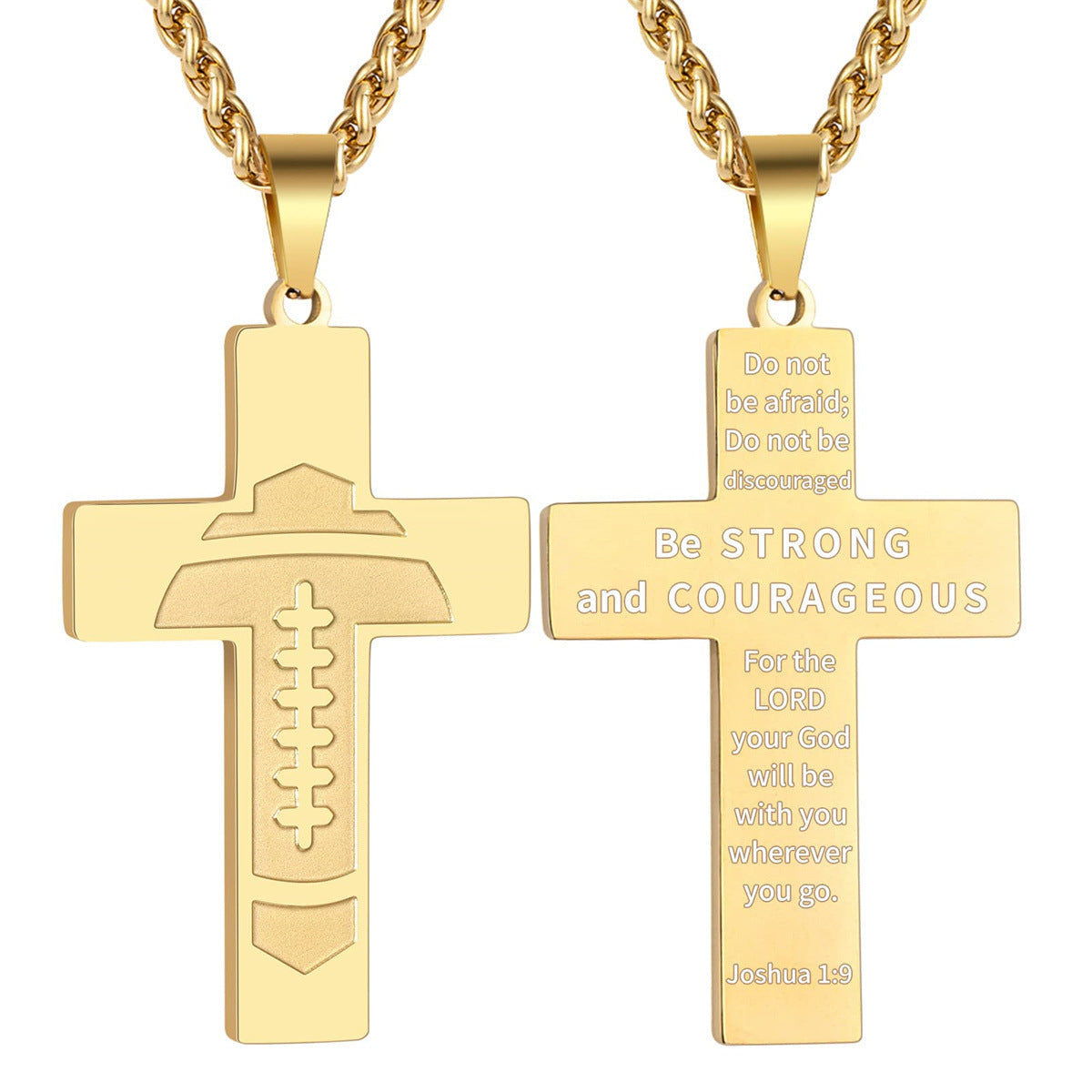 Wholesale American Football Stainless Steel Cross Bible Pendant Necklace