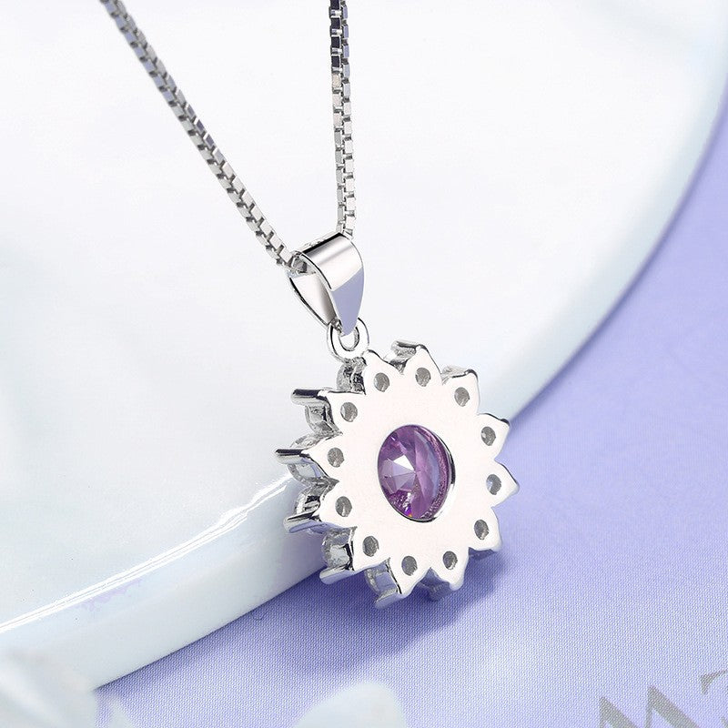 Wholesale S925 sterling silver snowflake pendant zircon sunflower full diamond necklace