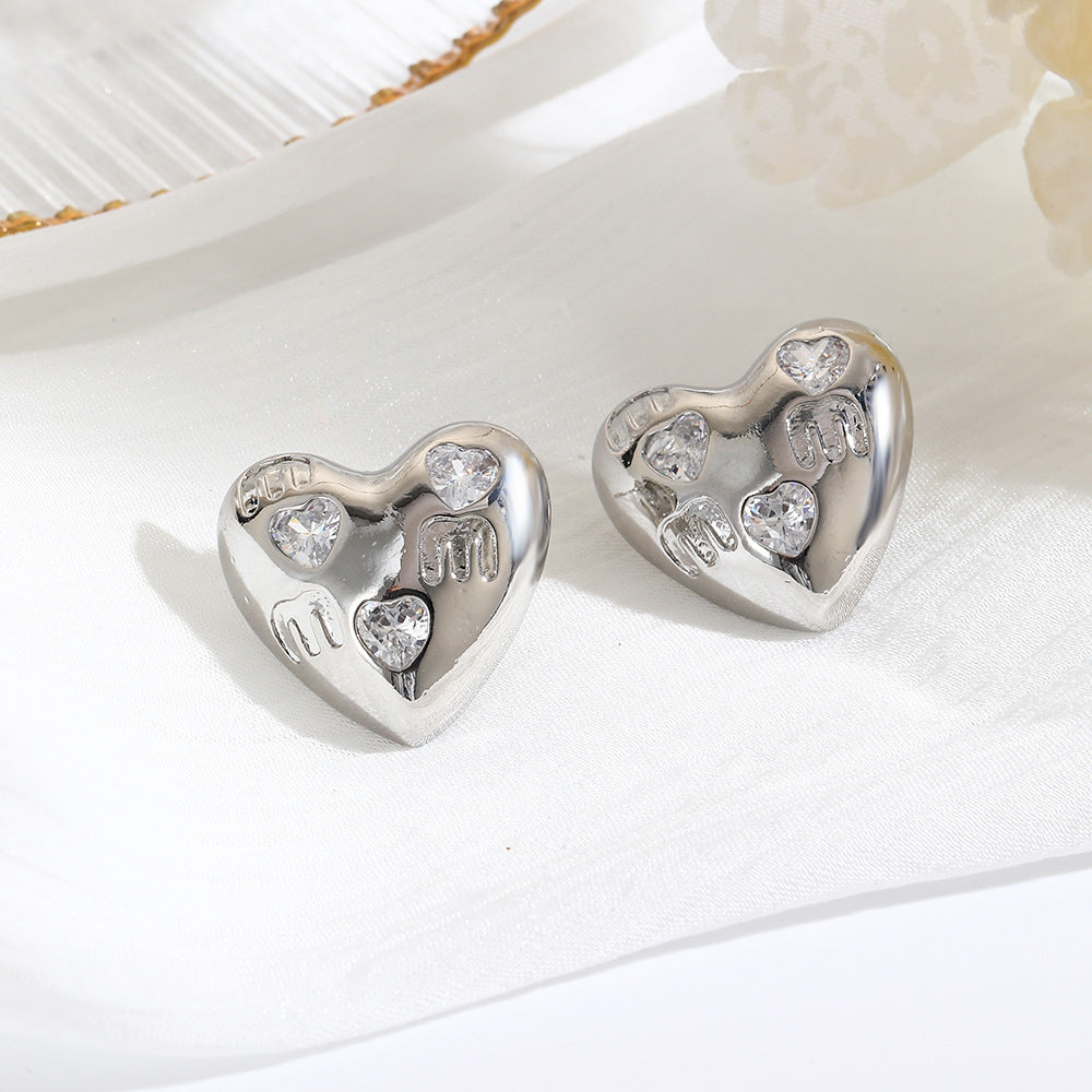 Wholesale  personality copper plated 18k zircon love earrings