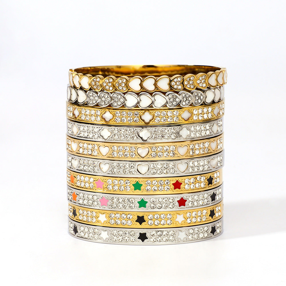 Wholesale Stainless Steel Inlaid Zircon White Shell Full Diamond 18K Gold Color Bracelet ACC-BT-XinY026