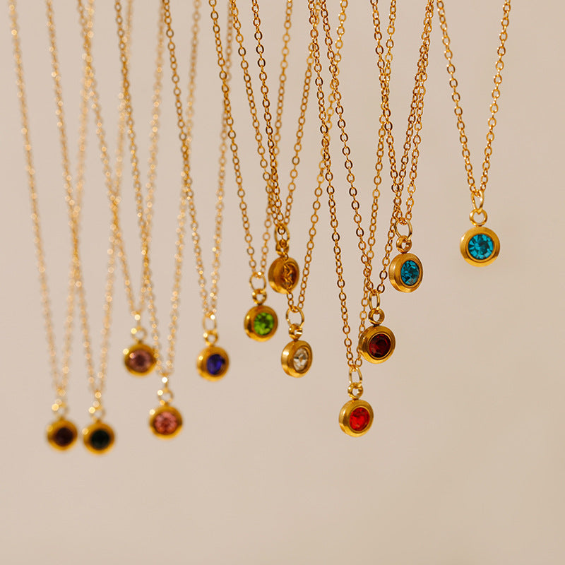 Wholesale Stainless steel December birthday stone color zircon pendant necklace