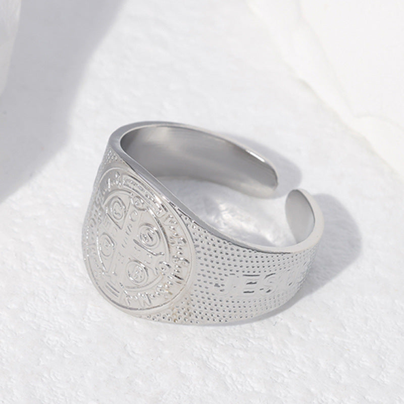 Wholesale Vintage Cross Open Ring Stainless Steel Unisex Stylish Fashion Accessory Boutique Resale