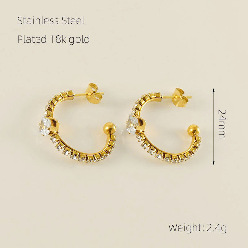 Wholesale Stainless Steel 18K Light Luxury Diamond Ear Ring Earrings
