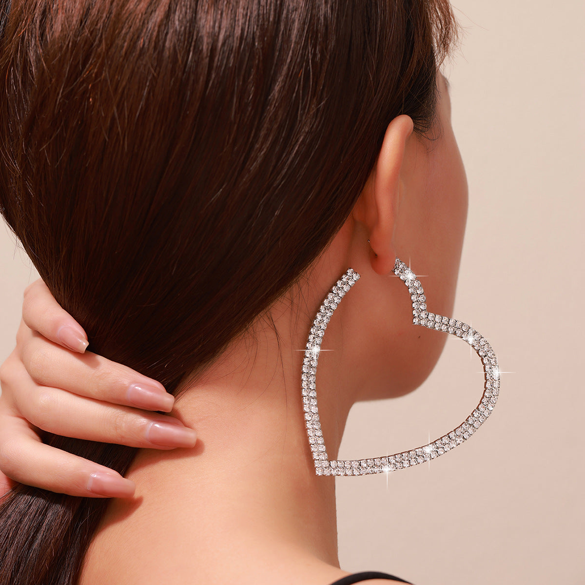 Wholesale personalized earrings alloy Diamond-embedded craft popular round big heart earrings