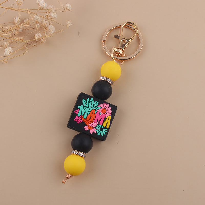 Wholesale Cartoon Silicone MAMA Beaded Keychain