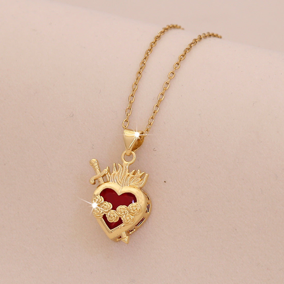 Wholesale Red Heart Light Luxury Stainless Steel Clavicle Necklace